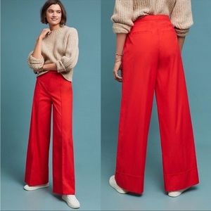 Anthropologie Poplin Wide-Leg Red pants